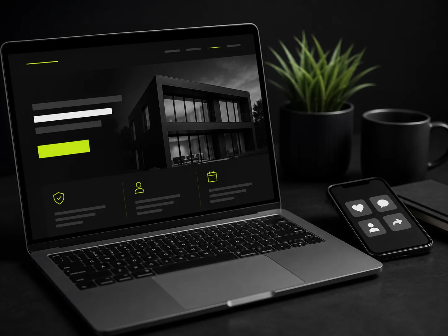 Website displayed beside social media icons, representing owning your online presence versus relying on social platforms.