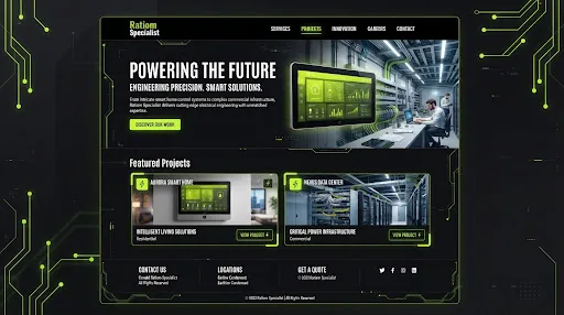 Website design mockup for Volt Precision, a UK electrical engineering firm.